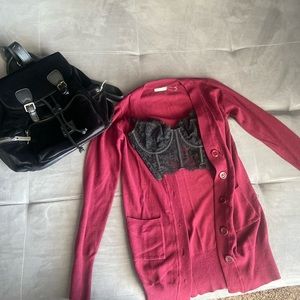 Red cardigan